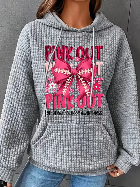 

Football Pink Out Breast Cancer Football Simple Loose Hoodie, Gray, Hoodies&Sweatshirts