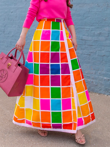 

Elegant Loose Abstract Plaid Skirt, As picture, Skirts