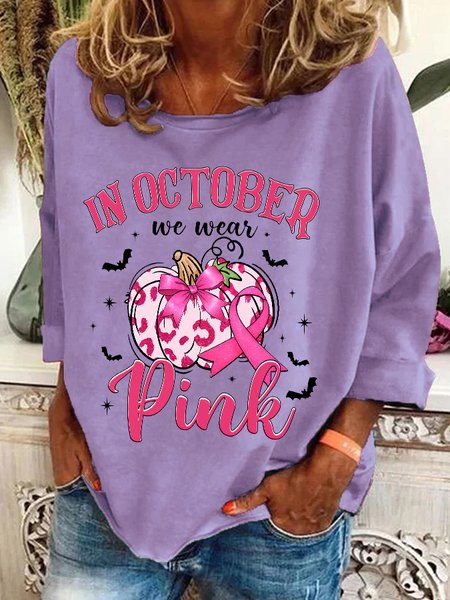 

In October We Wear Pink Retro Breast Cancer Pumpkin Breast Cancer Awareness Casual Sweatshirt, Lavender, Hoodies&Sweatshirts