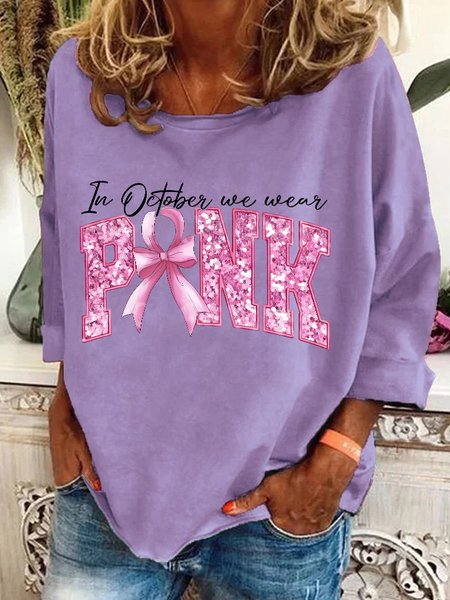 

In October We Wear Pink Breast Cancer Awareness Casual Sweatshirt, Lavender, Hoodies&Sweatshirts