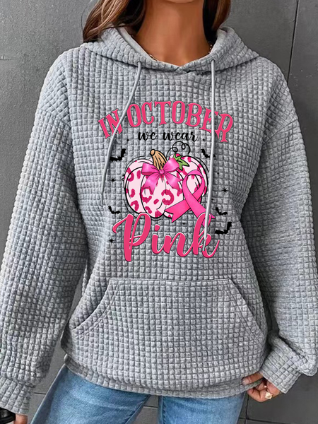 

In October We Wear Pink Retro Breast Cancer Pumpkin Breast Cancer Awareness Simple Loose Hoodie, Gray, Hoodies&Sweatshirts