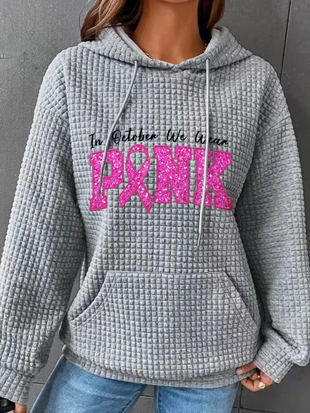 

In October We Wear Pink Breast Cancer Awareness Simple Loose Hoodie, Gray, Hoodies&Sweatshirts