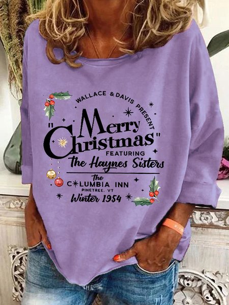

Merry Christmas Printed Casual Sweatshirt, Lavender, Hoodies&Sweatshirts