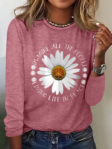 

Loose Hippie Casual Cotton-Blend T-Shirt, Watermelon, Long sleeves