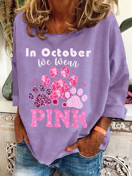 

In October We Wear Pink Dog Cat Paw Breast Cancer Dog Paws Casual Sweatshirt, Lavender, Hoodies&Sweatshirts