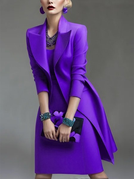 

Lapel Collar Urban Long Sleeve Trench Coat, Purple, Coats