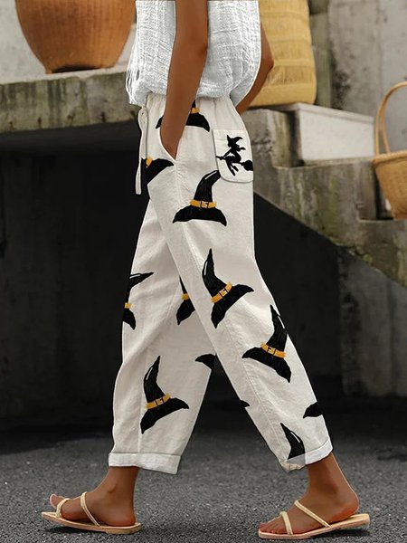 

Women's Trousers Daily Going Out Casual Cotton And Linen Halloween Spring/Fall Pants, White, Pants