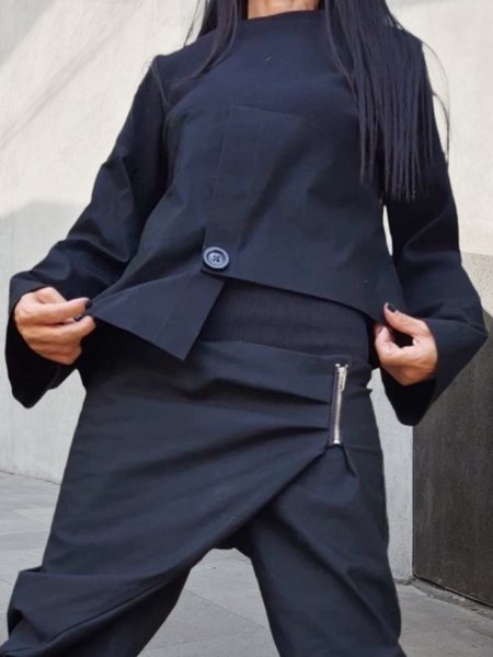 Loose Casual Crew Neck Regular Sleeve Blouse, Black, Blouses and Shirts