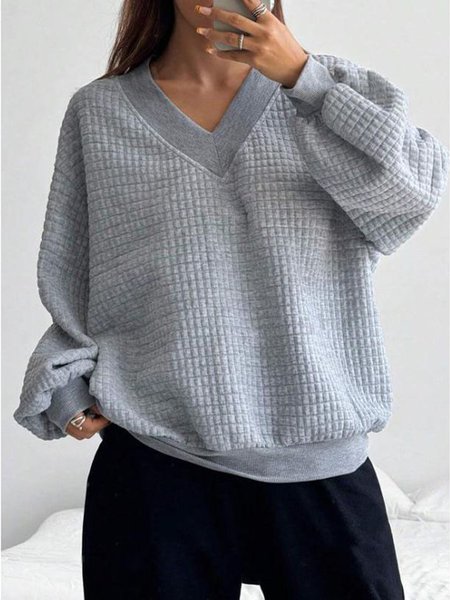

Women's V Neck Plain Casual Spring/Fall Long Sleeve Sweatshirt, Gray, Sweatshirts & Hoodies