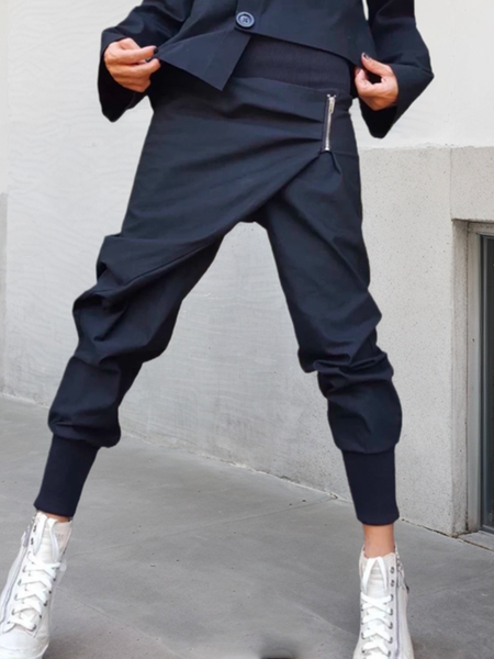 

Plain Casual Regular Fit Fashion Pants, Black, Pants