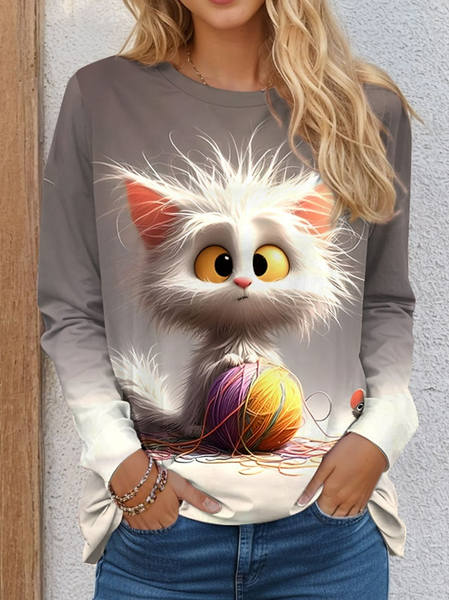 

Fun Cat Casual T-Shirt, Gray, Long sleeves