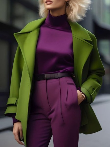 

Urban Plain Lapel Collar Long Sleeve Jacket, Green, Jackets