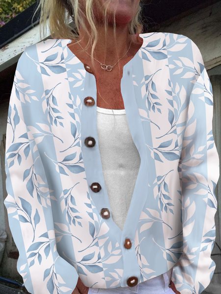 

Leaf Casual Buttoned Cardigan, Blue, Cardigans