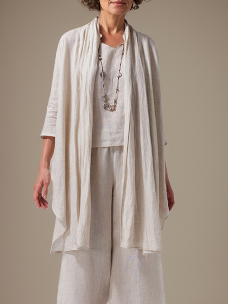 

Linen Others Loose Linen Kimono, Oatmeal, Outerwear