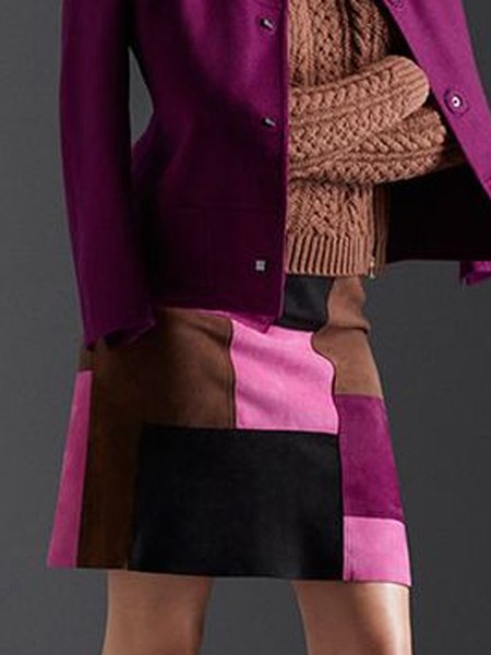 Urban Split Joint Suede Faux Leather Skirt, As picture, Skirts