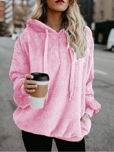 

Casual Hoodie Plain Sweatshirt Zipper, Deep pink, Hoodies & Sweatshirts