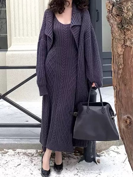 Loose Long Sleeve Casual Long Cardigan, Deep gray, Cardigans