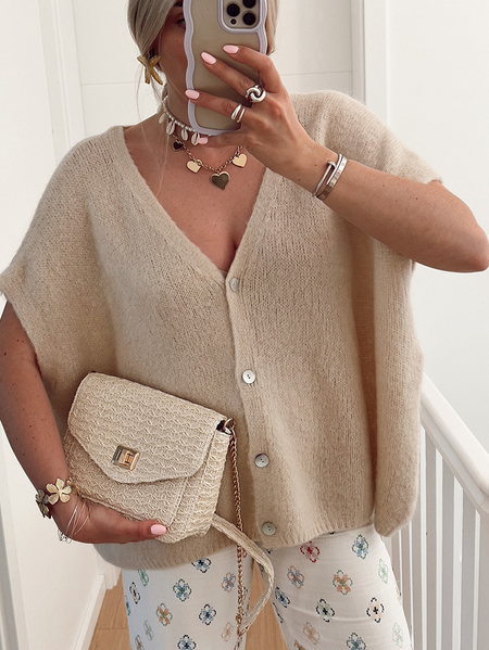 

Women Wool/Knitting Plain Short Sleeve Comfy Casual Cardigan, Khaki, Sweaters