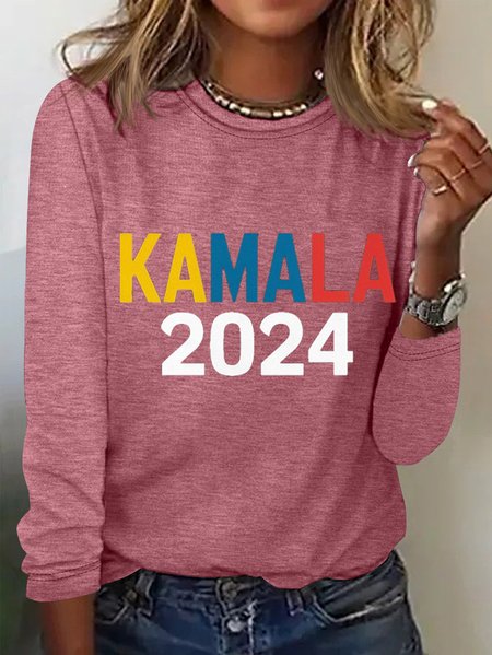 

Text Letters Loose Casual T-Shirt, Watermelon, Long sleeves