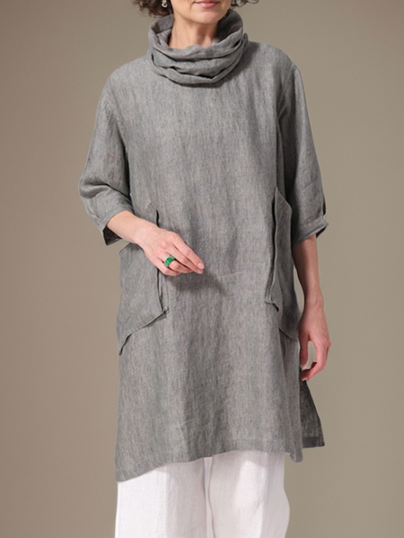 

Linen Linen Blouse, Gray, Short/3/4 Length Sleeve