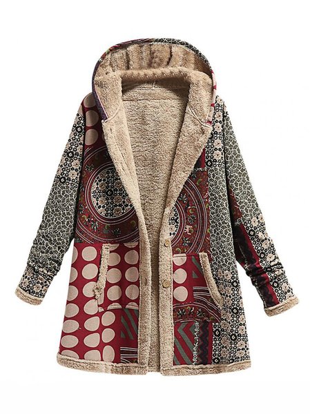 

Women's Winter Outerwear Vintage Fleece Colorblock Mid-long Hoodie Overcoat, Color4, Coats
