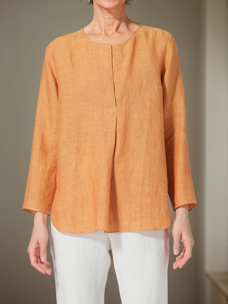 

Crew Neck Linen Shirt, Orange, Long/Full Length Sleeve