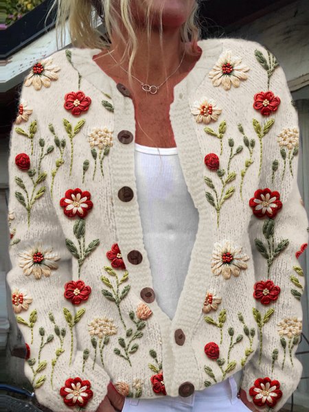 

Vintage flower button sweater cardigan, Apricot, Cardigans