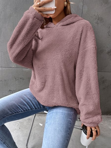 

Women's Hoodie Plain Casual Spring/Fall Fluff/Granular Fleece Fabric Long Sleeve Sweatshirt, Purple, Sweatshirts & Hoodies