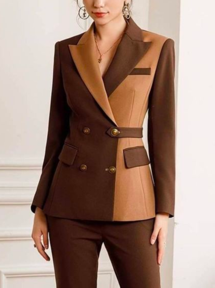 Regular Fit Color Block Urban Regular Sleeve Blazer, Brown, Blazers
