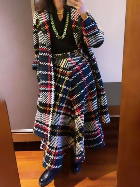 

Shawl Collar Regular Sleeve Loose Urban Plaid Coat, As picture, Coats