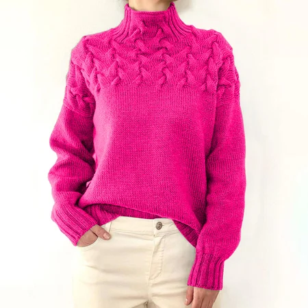 

Loose Turtleneck Casual Plain Sweater, Deep pink, Sweaters & Cardigans