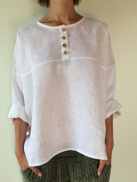

Plain Linen Linen Blouse, White, Short/3/4 Length Sleeve