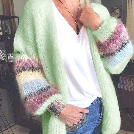 

Women's Spring/Fall Striped Casual Long Sleeve Yarn/Wool Yarn Sweater, Lightgreen, Sweaters