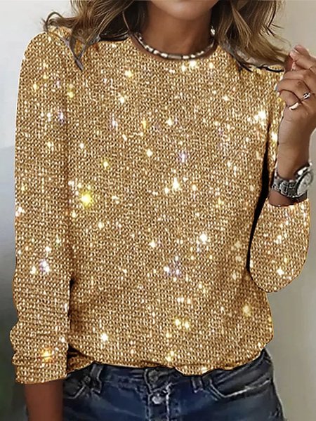 

Casual Crew Neck T-Shirt, Golden, Long sleeves