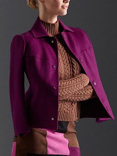 

Plain Long Sleeve Urban Faux Leather Coat, Deep pink, Jackets