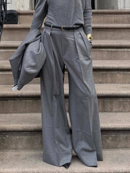 Loosen Urban Fashion Pants With No Belt, Gray, Pants