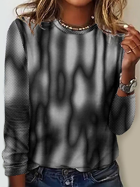 

Casual Abstract Crew Neck Long Sleeve T-shirt, Black, T-shirts