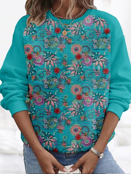 

Casual Crew Neck Floral Sweatshirt, Lake blue, Hoodies & Sweatshirts