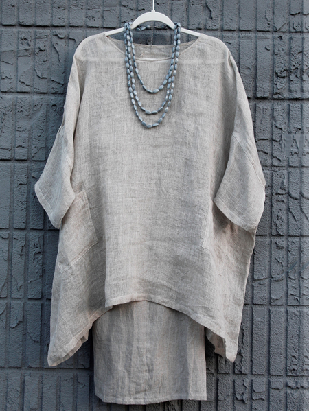 

Linen Linen Blouse, Gray, Short/3/4 Length Sleeve
