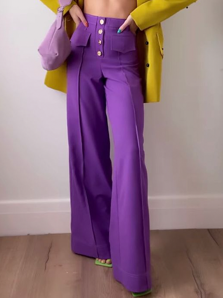 

Loose Urban Plain High Waist Long Pants Wide leg pants, Purple, Pants