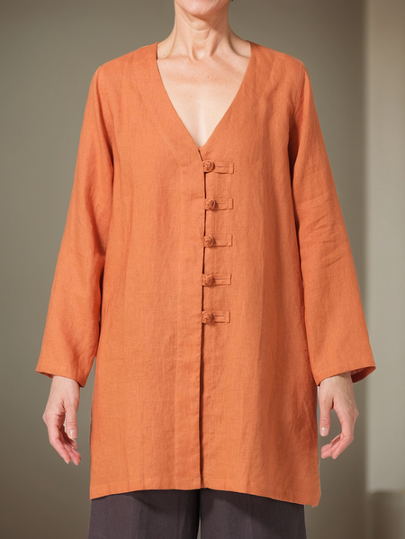 

Linen Loose Plain V Neck Kimono, Orange, Outerwear