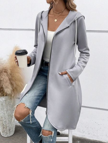 

Hoodie Casual Plain Jacket, Gray, Outerwear