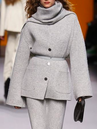 

Urban Loose Pockets Coat With Scarf With No Belt, Gray, Coats