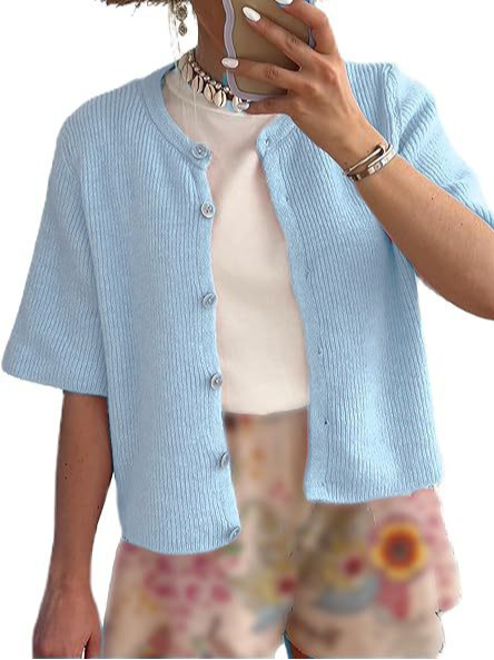 

Women Wool/Knitting Plain Long Sleeve Comfy Casual Lace Cardigan, Sky blue, Sweaters