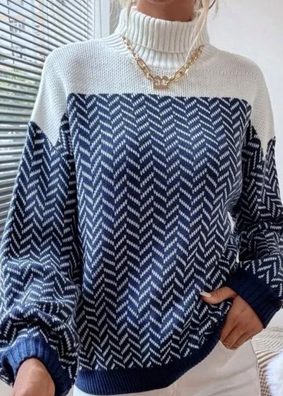 

Regular Sleeve Loose Color Block Urban Sweater, As picture, Pullovers