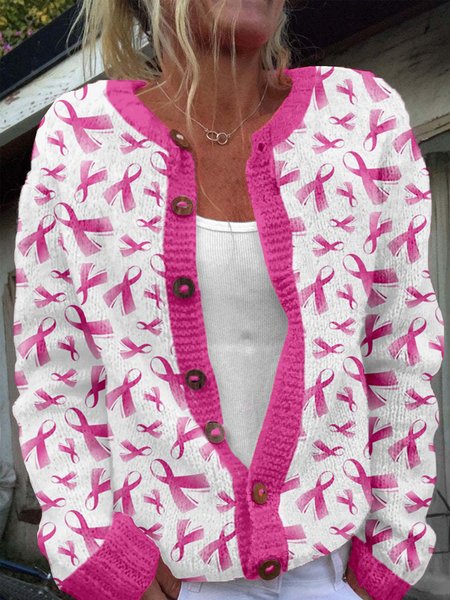 

Breast Cancer Pink Ribbon Button Knit Cardigan, Cardigans