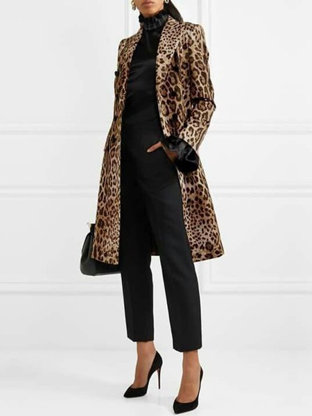 

Leopard Urban Lapel Collar Long Sleeve Coat, Coats
