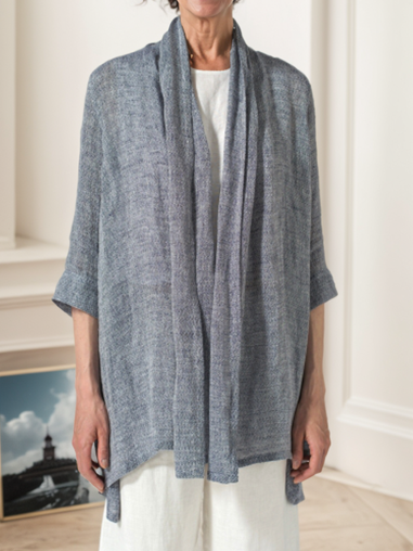 

Linen Plain Kimono, Blue, Outerwear