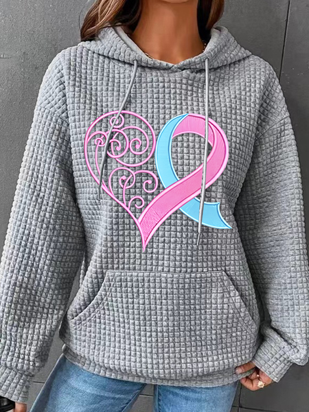 

Pink Breast Cancer Heart Simple Loose Hoodie, Gray, Hoodies&Sweatshirts