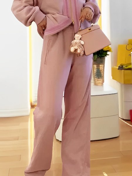Casual Plain Regular Fit Wide leg Pants, Pink, Pants